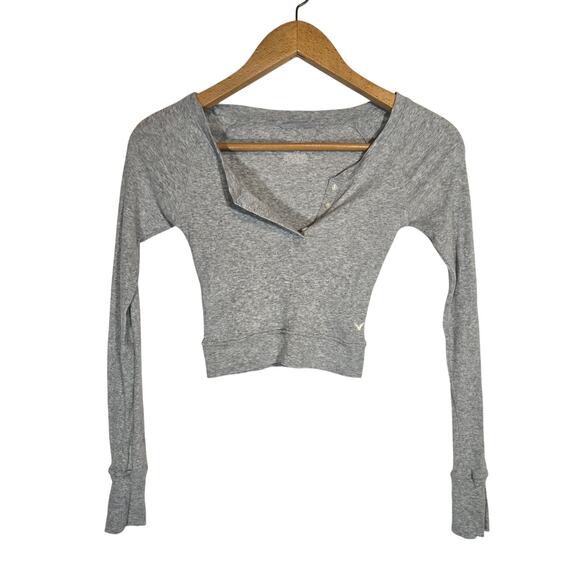 Y2K Vtg American Eagle Cropped Henley Ribbed Thermal Lounge Layer Preppy Small - Picture 1 of 7